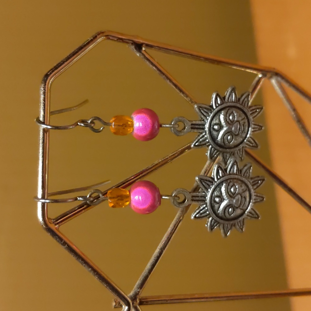 Silver sun fish hook earrings